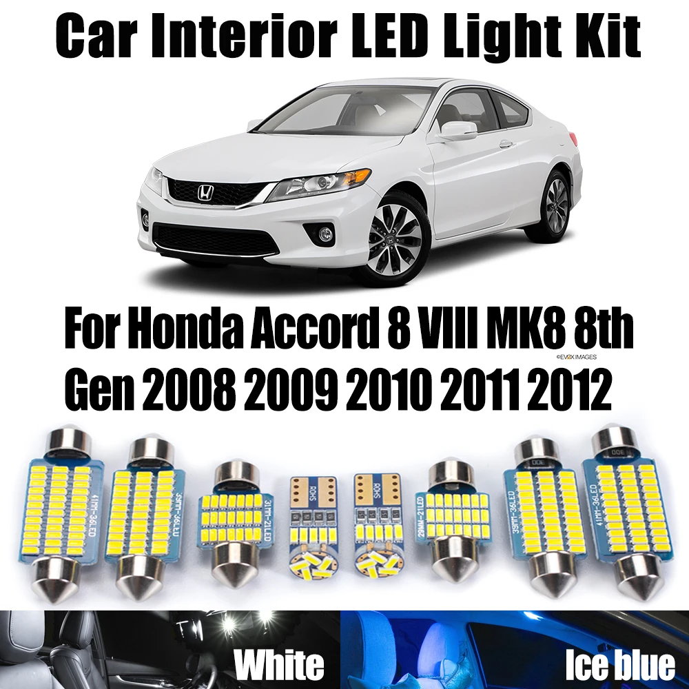 17Pcs Canbus For Honda Accord 8 VIII MK8 8th Gen 2008 2009 2010 2011 2012 Car LED Interior Map Dome Door Vanity Mirror Light Kit