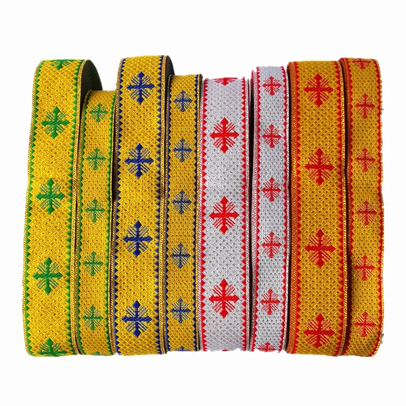 Cinta bordada Vintage de cruz amarilla brasileña, adorno de encaje bohemio, tela de funda de almohada, ropa de bricolaje, bolsa de cortina, 15 yardas, 2CM, 3CM