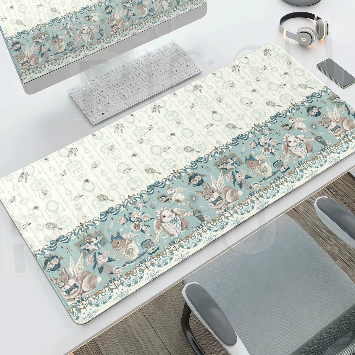 Cute Bunny Aesthetics Mousepad Desks Decort Flower Rabbit Lolita Style PC Mouse Pad Gaming Keyboard Desk Mat Office Accessories