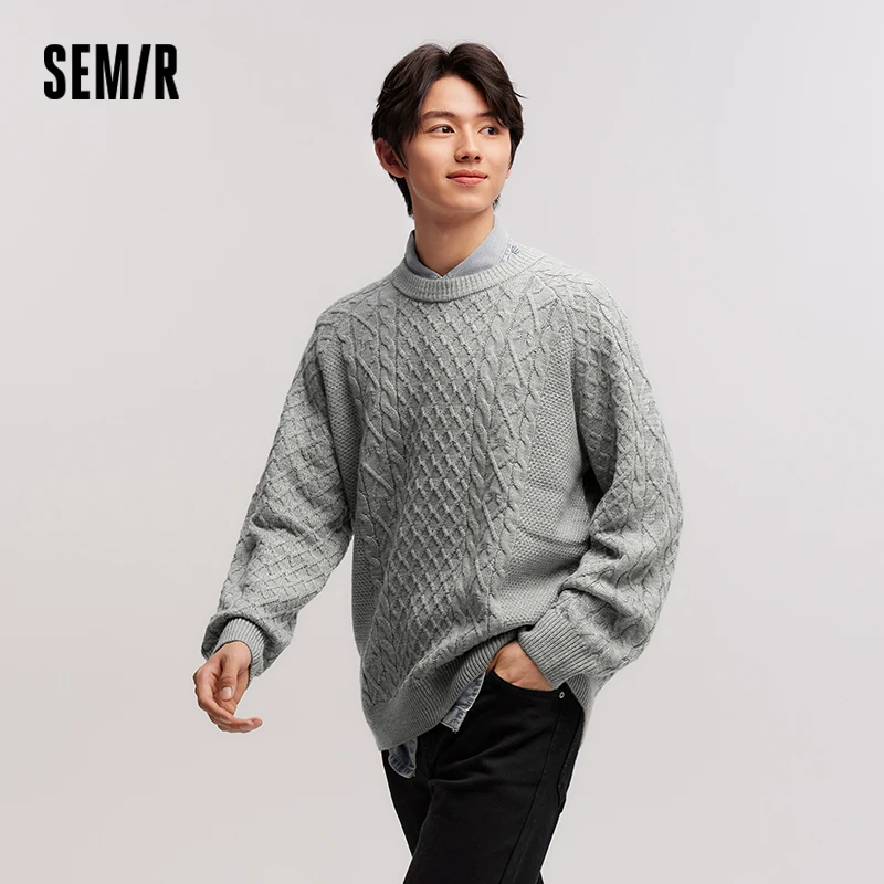 Semir Knitted Sweater Men 2024 New Winter Inner Wear Solid Color Cable Knit Sweater Couple