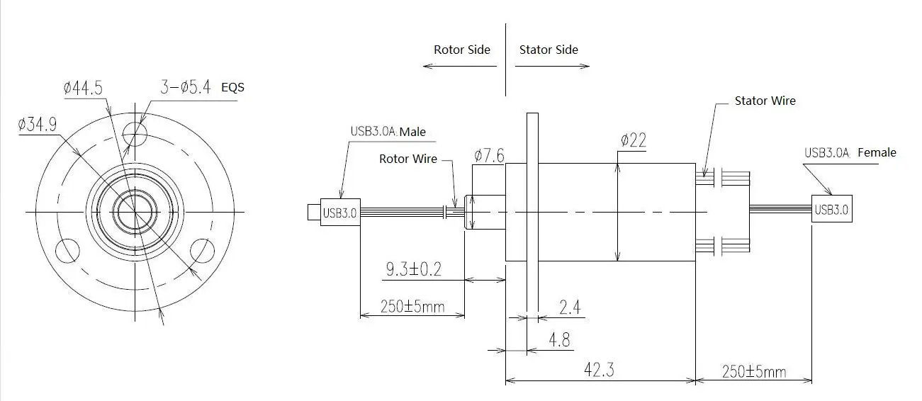 USB3.0 Slip Ring High-Speed 300rpm for Electrical Devices-Transmitting USB3.0 Signal Electrical Contacts Contact Materials