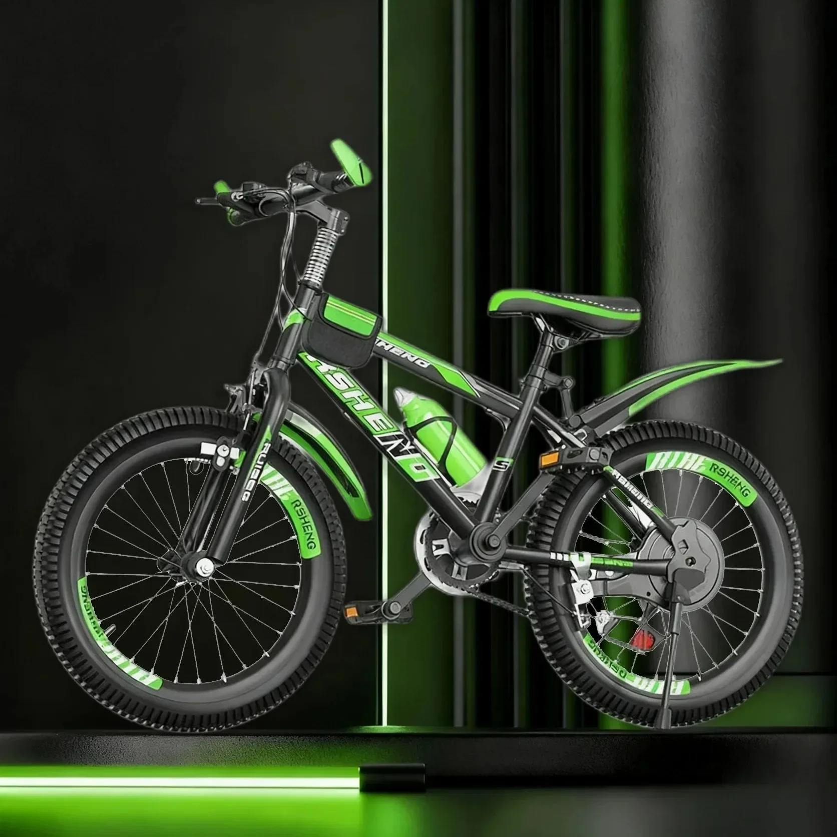 Schwarz-grünes Mountainbike für Erwachsene und Kinder, 18–24 Zoll, Studentinnenfahrrad mit variabler Geschwindigkeit für Jugendliche, Fitness und Training