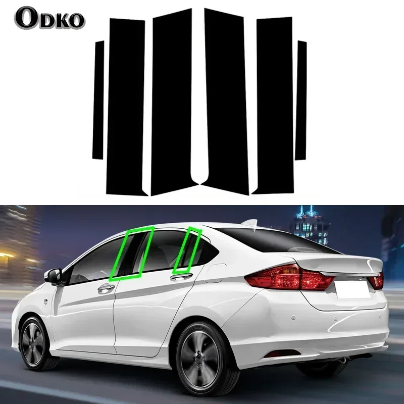 6 pcs/set Car Window Pillar Posts Door Trims Cover Black Sticker for Honda City 2015-2017 2018 2019 Accessories Exterior Parts