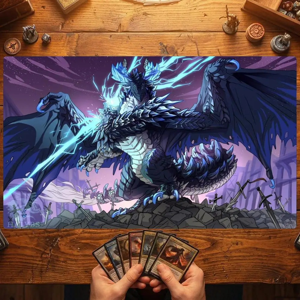 Blue Lightning Dragon Broken Swords TCG Playmat 35X60CM Magic Card Battle Mat Non-Slip Durable Stitched Edge Tabletop Playmat
