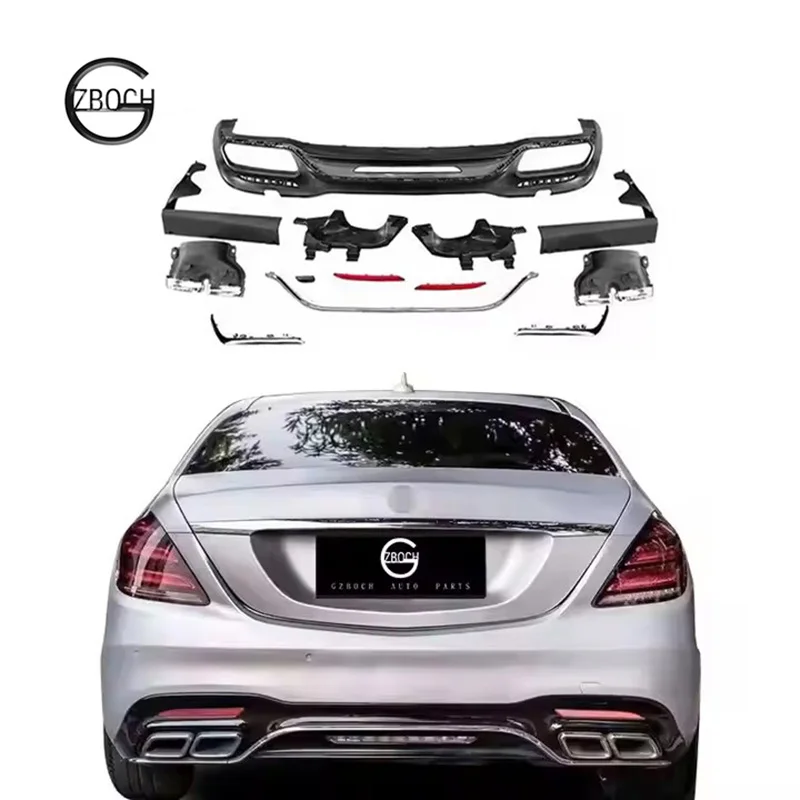 

W222 Rear Diffuser for Mercedes W222 S400 S320 S600 S500 S Class Facelift S63 AMG S65 AMG Rear Lip Exhaust Pipe