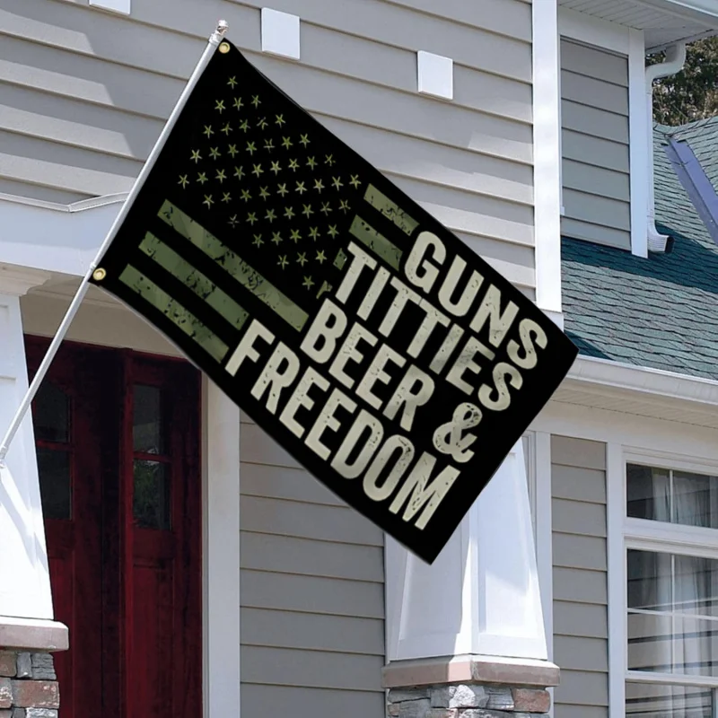البنادق ويسكي البيرة وعلم الحرية 3X5FT من جانب واحد دائم فناء العلم سهلة الجفاف في الهواء الطلق العلم مفاجأة علم الحفلات #5