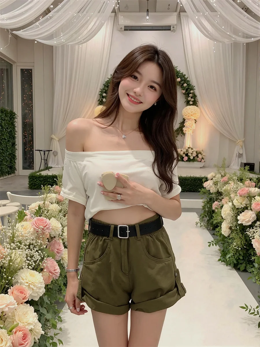 

Джинсовые свободные шорты с высокой талией и закрученными краями для девочек, элегантная женская одежда, осенняя одежда трапециевидной формы Ripstop для путешествий, треккинга, студентов