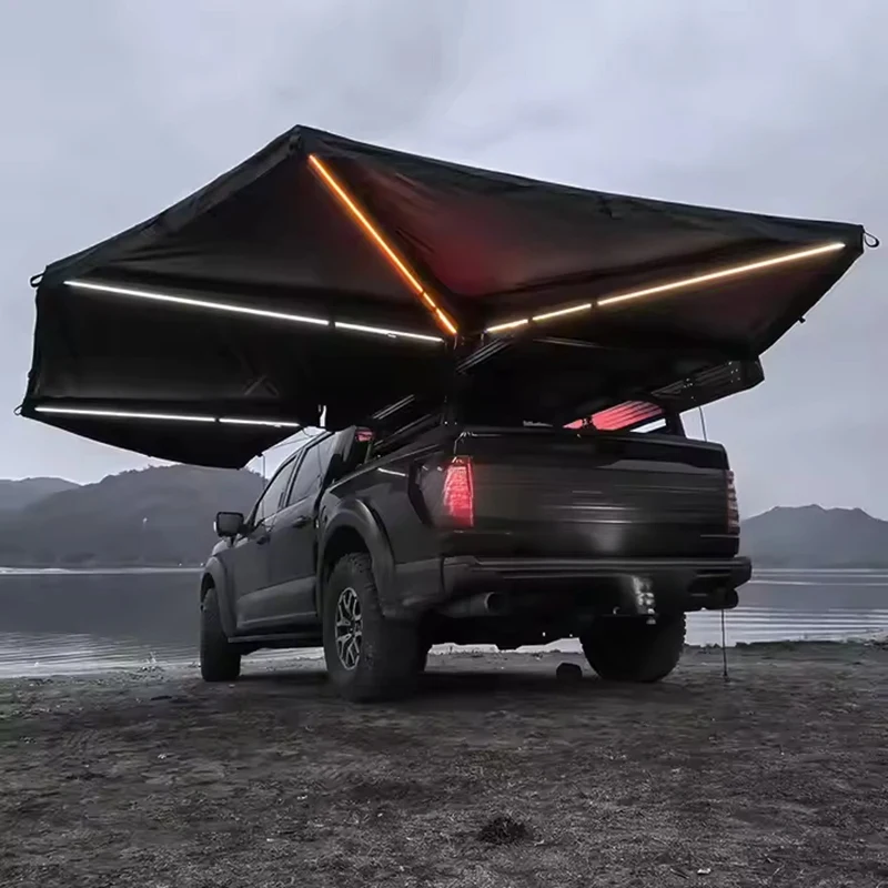 

Factory Hot Selling 360° Foxwing Waterproof Car Side Awning with LED Strips Outdoor Camping