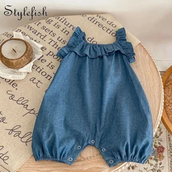 Summer New 0-2 Year Old Baby Clothing Thin Breathable Denim Short Creeper Girl Baby Sweet and Cute Summer New jumpsuit