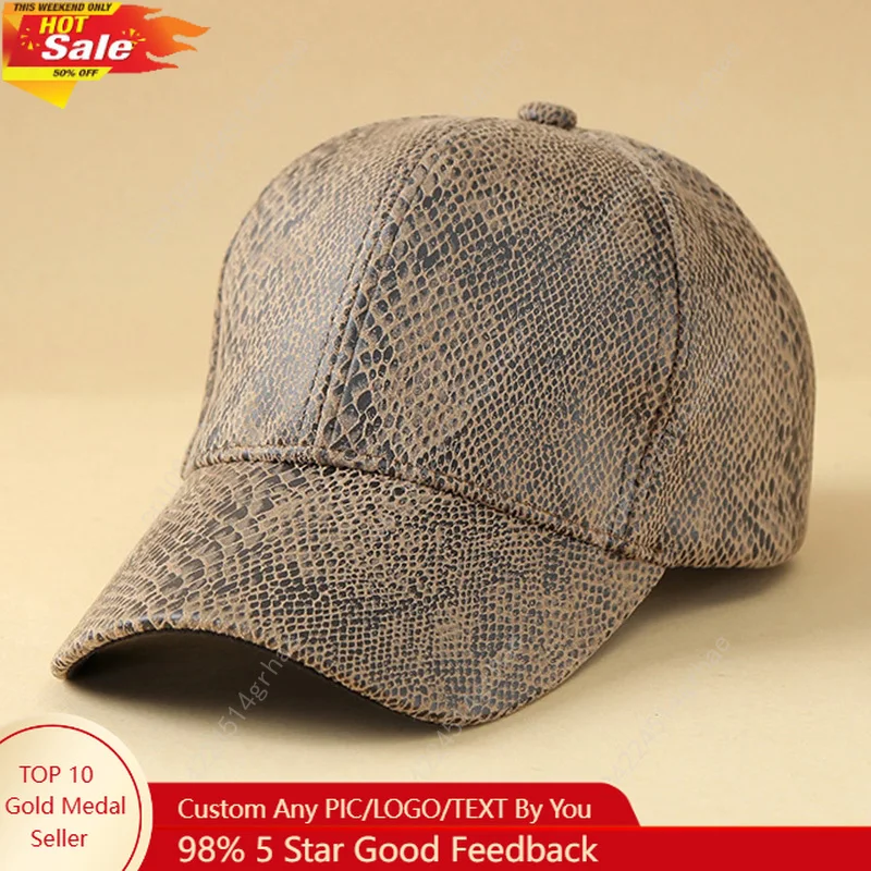 Men's High Quality Leather Baseball Cap with Adjustable Snap Closure Outdoor Activities, Adjustable Baseball Cap