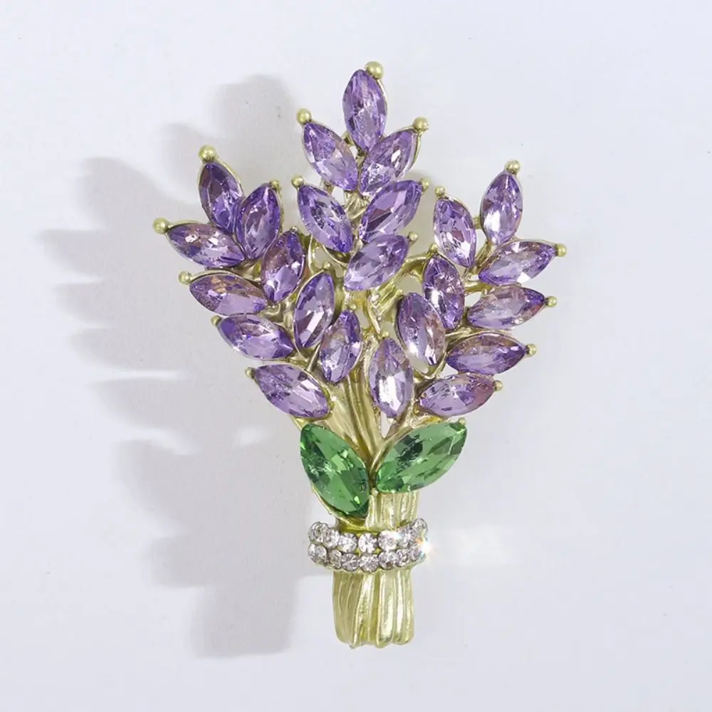 Crystal Lavender Brooch Flower Lavender Crystal Lavender Lapel Pins Exquisite Elegant Rhinestone Lavender Shape Pin Ornament