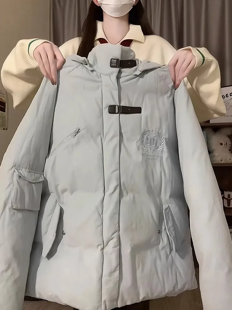 

Утепленная хлопковая куртка-пуховик женская зимняя свободного кроя с воротником-стойкой, на пуговицах, теплая, в корейском стиле, модная, с длинными рукавами