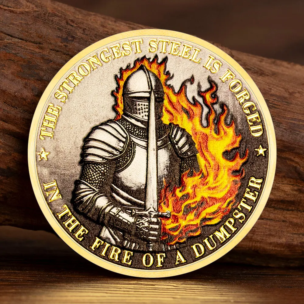 New Creative Trash Can Fire Souvenir Coin Knight Sword Funny Collectible Coins Inspirational Gifts
