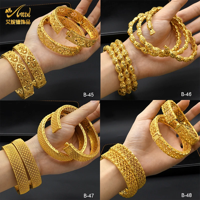 ANIID Ethiopian 24K Gold Plated Bangles For Women Luxury Designer Charm Bracelet African Indian Jewelry Bangles Wedding Gifts