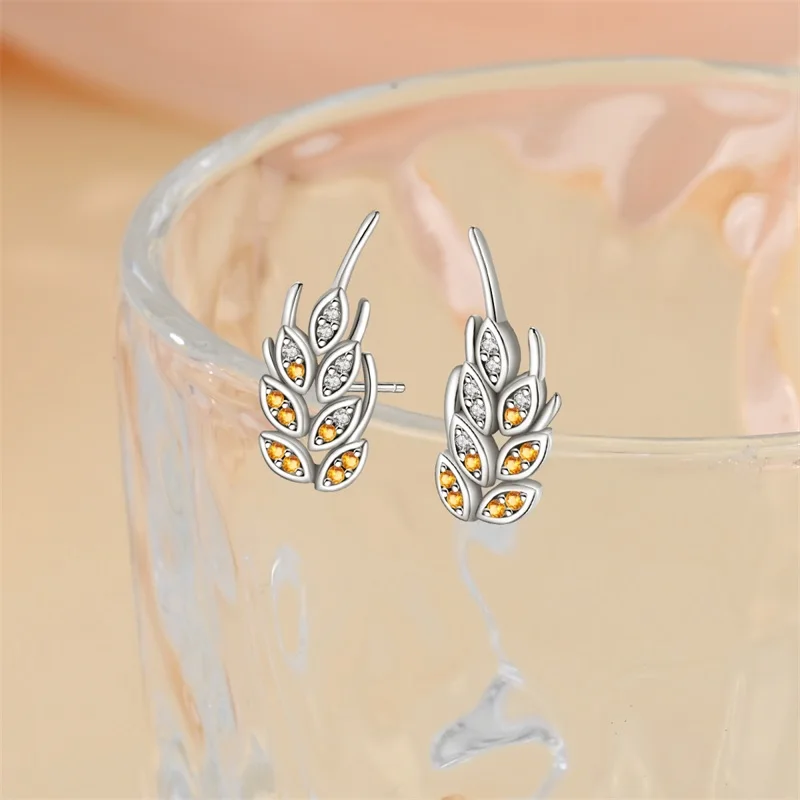 

New 925 Sterling Silver Harvest Wheat Women Earrings Brilliant Wedding Engagement Star Earrings Jewelry Gifts