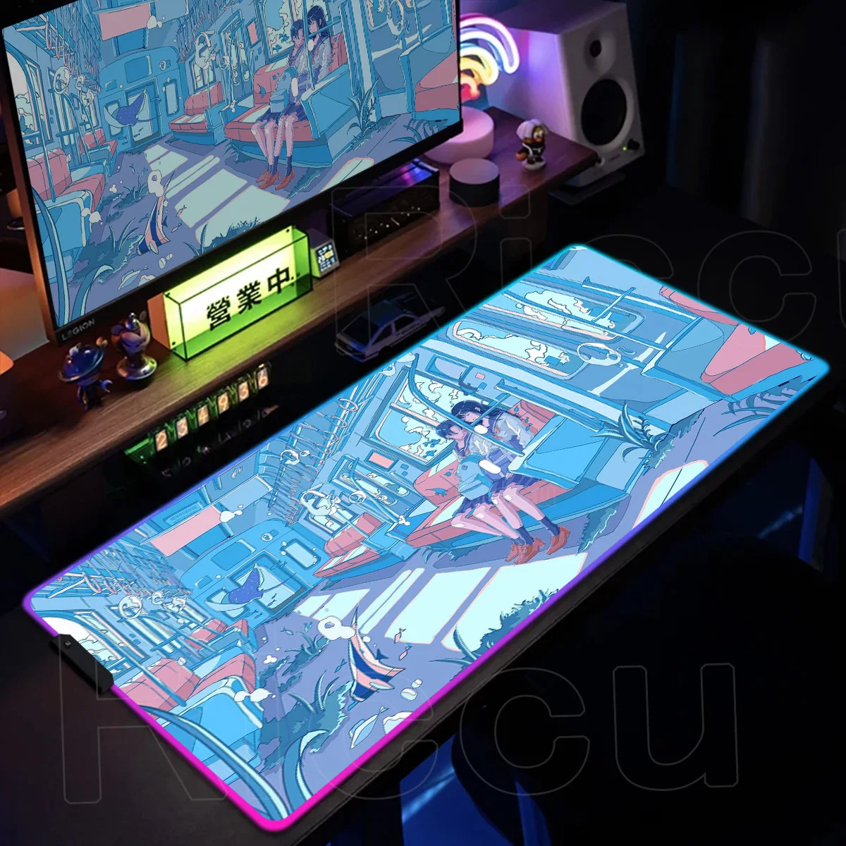 RGB LED Office Accessories XXL Anime Girl Desktop Game Player Mouse Pad Animation Mousse Computer Laptop Keyboard Desktop Pad