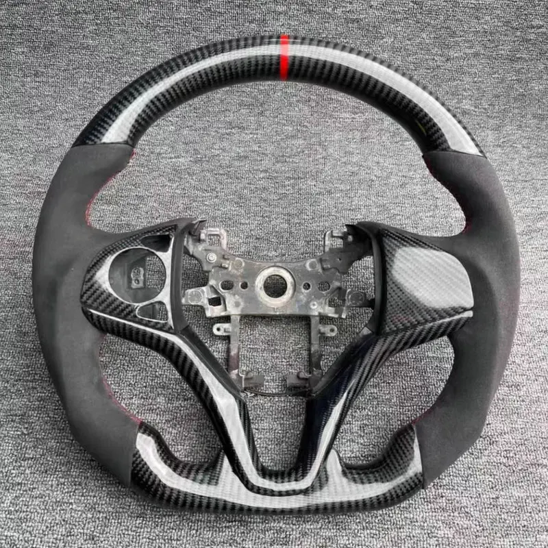 Customized 100% Carbon Fiber Car Steering Wheel With Leather For Honda City Fit Jazz 2014-2020