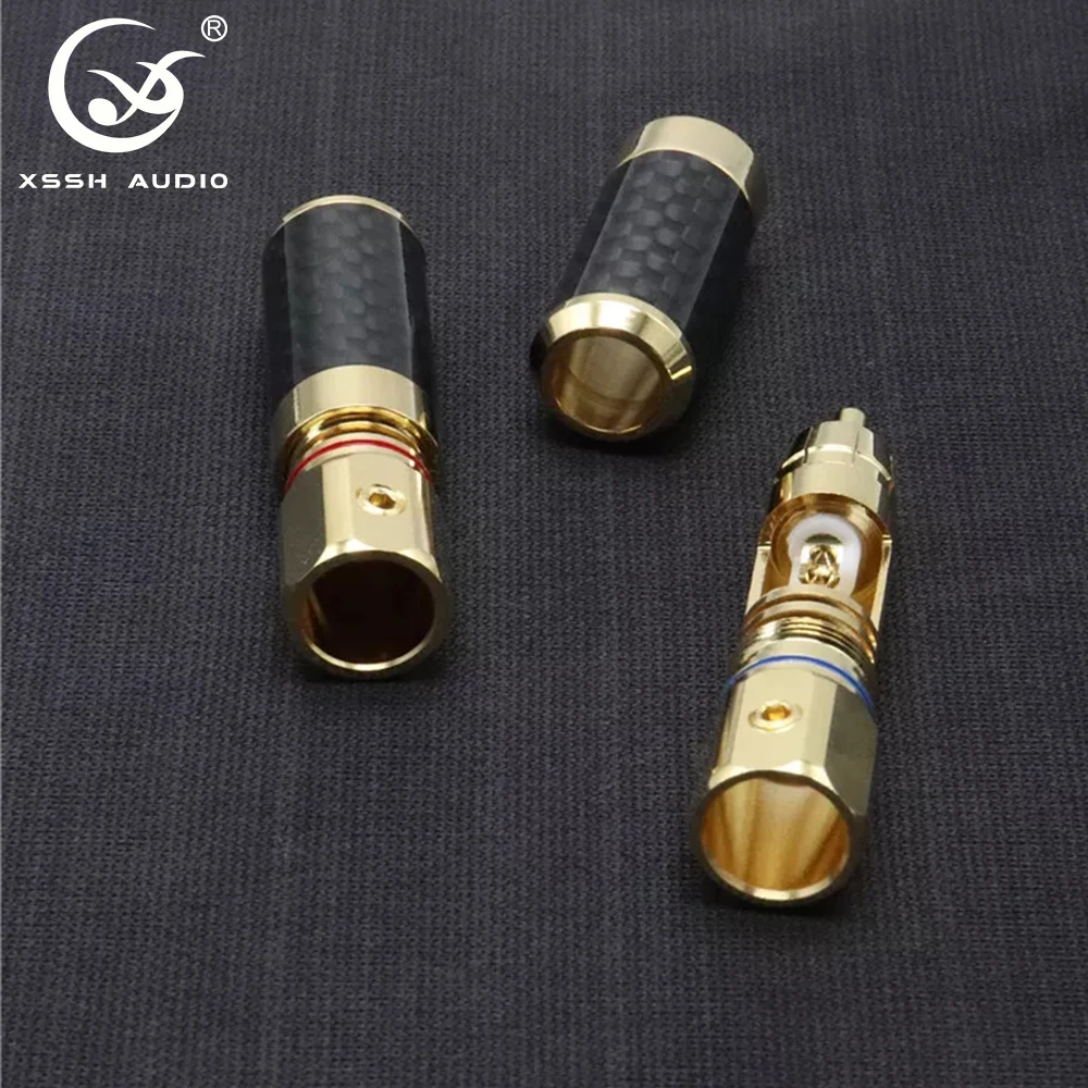 4 stücke Männlichen RCA Adapter XSSH OEM ODM DIY Audio HiFi Carbon Fiber Shell 24K Gold Überzogene 11mm männlichen Audio RCA Jack Stecker Anschlüsse – Detail 3