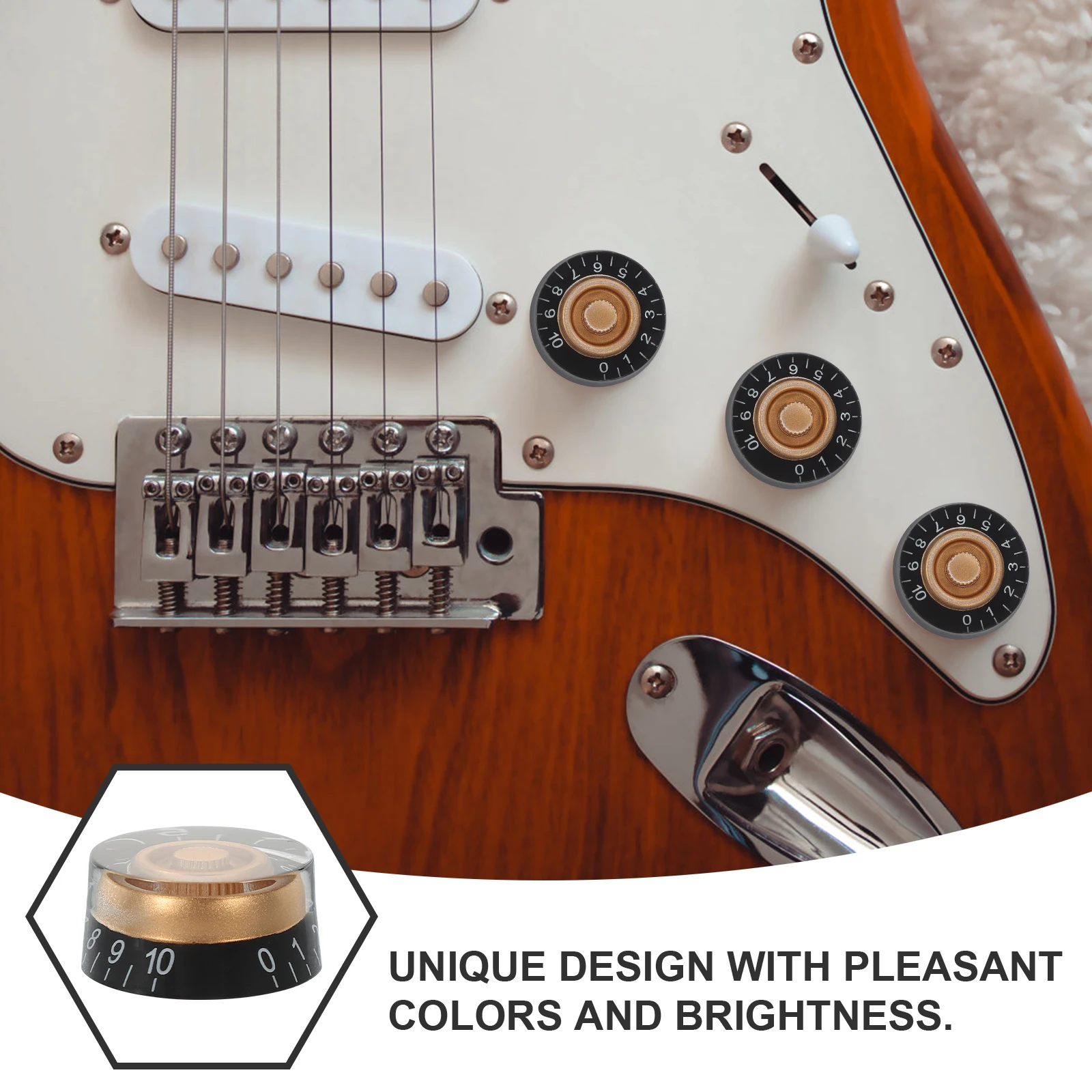 

4pcs Electric Guitar 4-Piece Set Black Acrylic Control Knobs White Lettering For Style Replacement