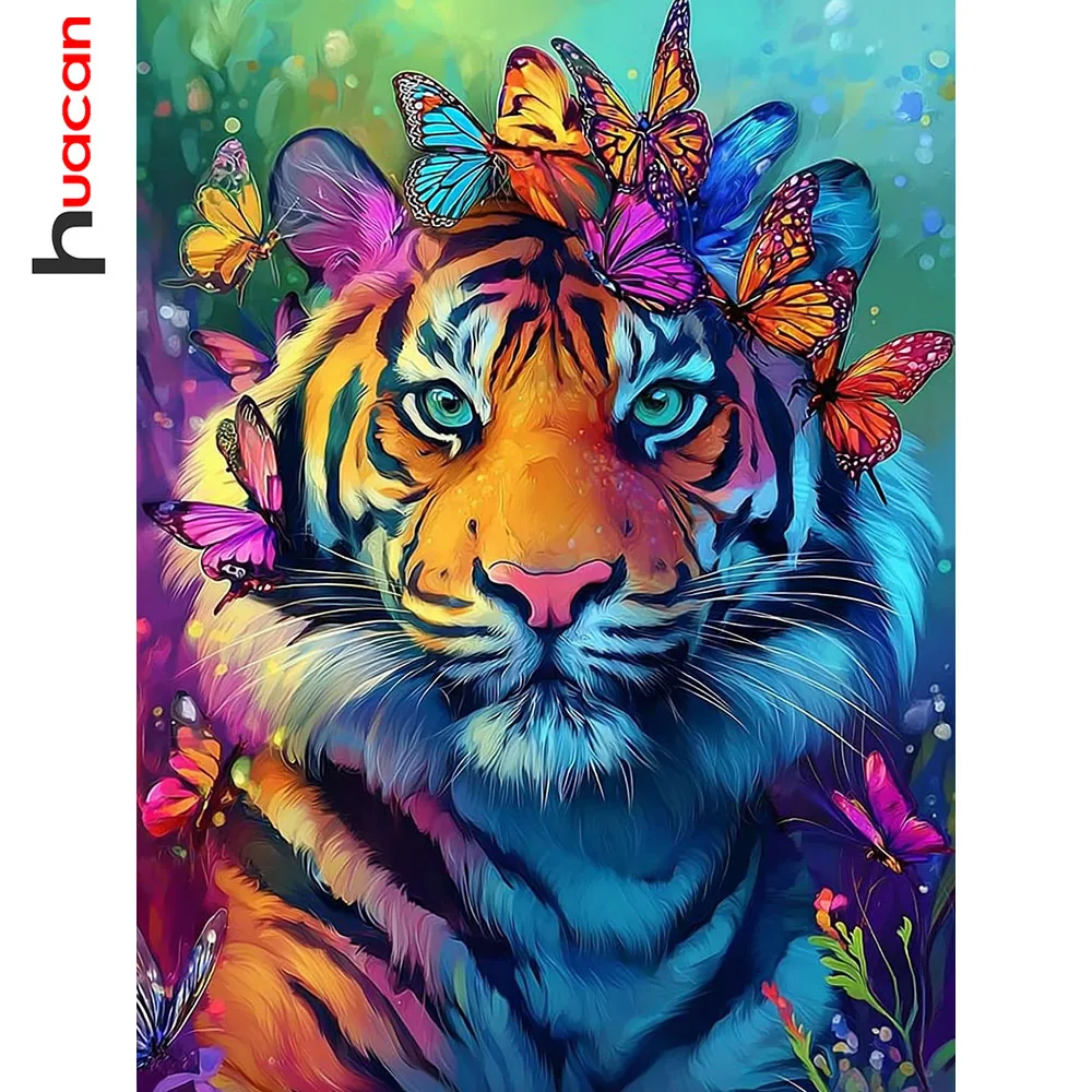 

Huacan New Arrivals 2026 5D DIY Diamond Painting Tiger Butterfly Diamond Mosaic Animal Complete Kit Home Decor