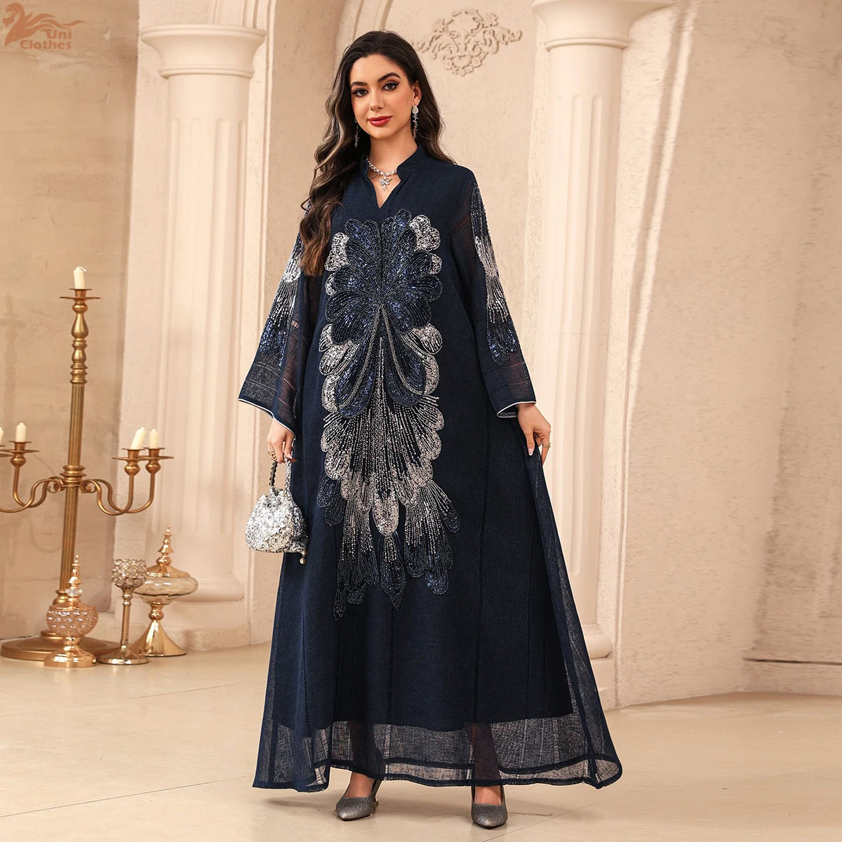 Luxury Sequins Dubai Abaya for Women Ramadan Arabic Muslim Modest Traditional Dress Islamic Party Jalabiya Turkey Kaftan Robe