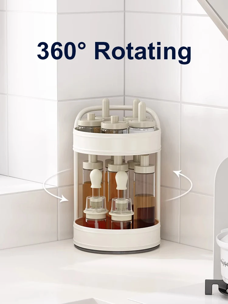 360° Rotating Spice Rack Kitchen Spice Shelf Storage Organizer Metal Seasoning Holder for Turntable Cabinet