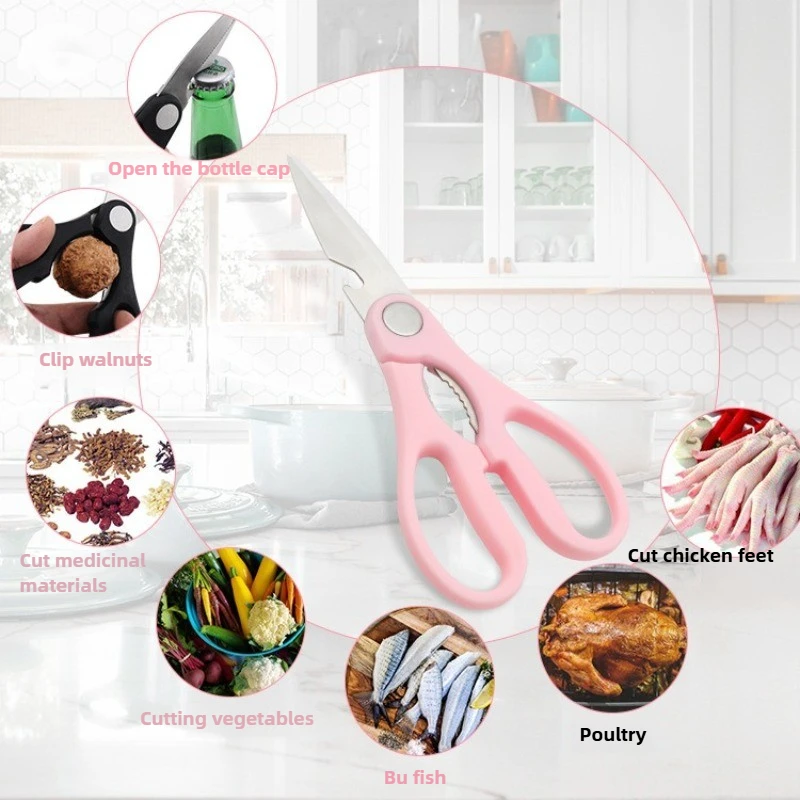 9180 Kitchen Scissors, Walnut Open Bottle Cap Kitchen Multi-purpose Scissor, Stainless Steel KitchenScissors