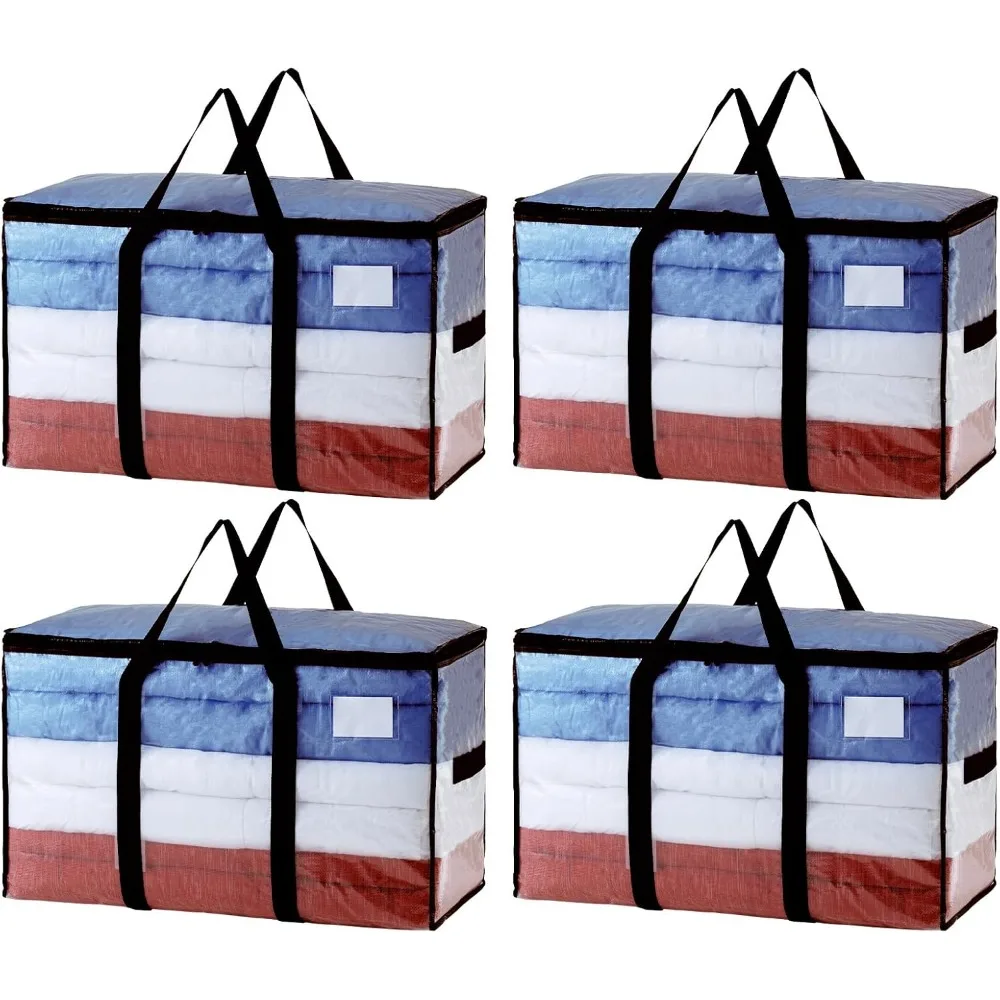 

Extra Large Moving Bags, 4 Pack Clear Heavy Duty Totes For Storage with Visible Window, Wrap Around Handles, Storage Bags for S