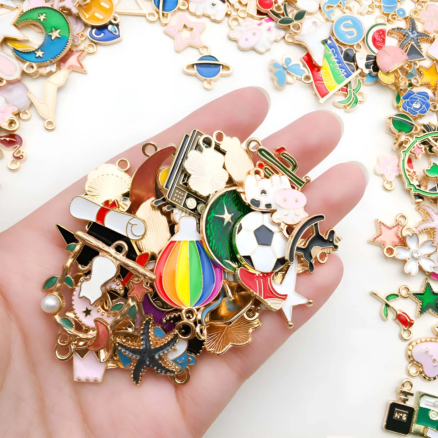 20/30/40/50pcs Alloy Enamel Golden Plated Charms Various Mixed Pendants For DIY Bracelet Necklace Jewelry Making Accessories
