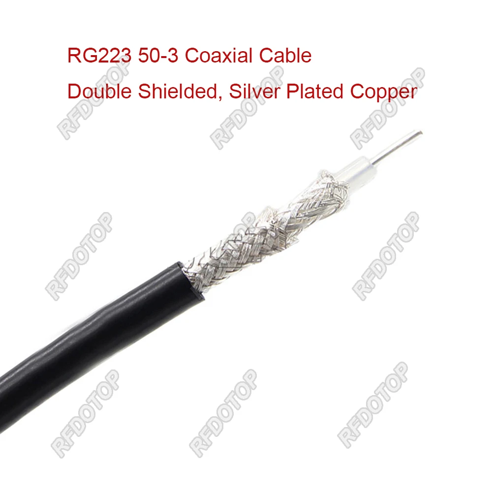 Câble coaxial RG223 en cuivre plaqué argent à double blindage, fil de raccordement, haute qualité, faible perte, 50 Ohm, 50-3 RF