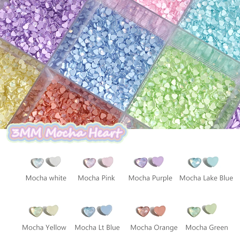 2023 New Mocha 8 Color Mini Heart 3MM Flat Back Glass Crystal Nail Art Rhinestone For DIY Manicure Decoration Diamond