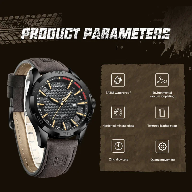 2024 Nieuwe Naviforce Mannen Casual Sport Militaire Quartz Kalender Polshorloge Voor Man Lederen Waterdichte Mannelijke Relogio Masculino