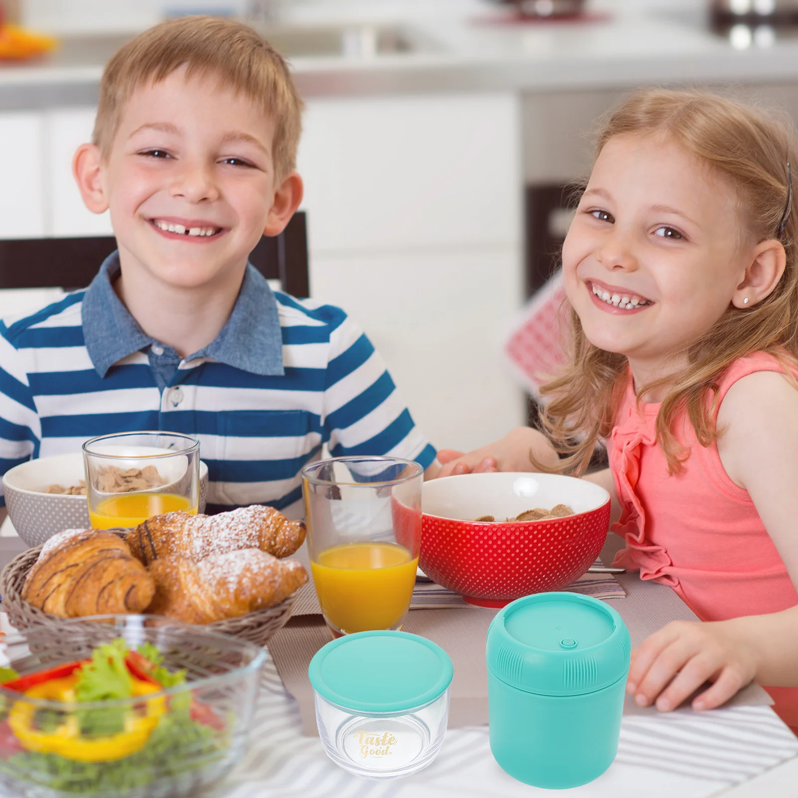 

Portable Children Breakfast Cup Safe PP AS Material Durable Design Easy Open Vents Combined Tableware Kids Food Storage Box