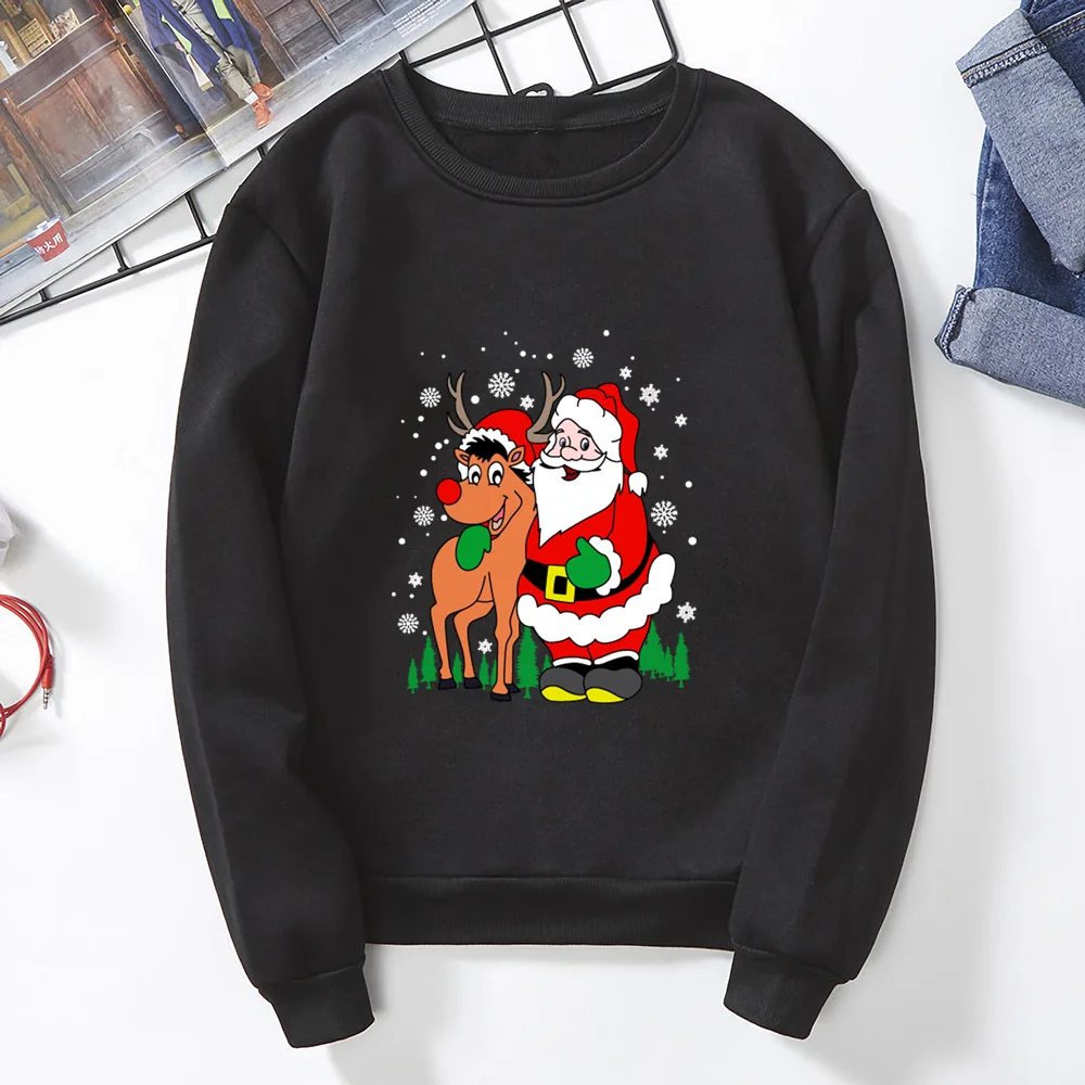 Nieuwe fleece-pullover-hoodies met ronde hals en kerstman- en rendierenprint voor zowel mannen als vrouwen zijn verkrijgbaar voor Kerstmis