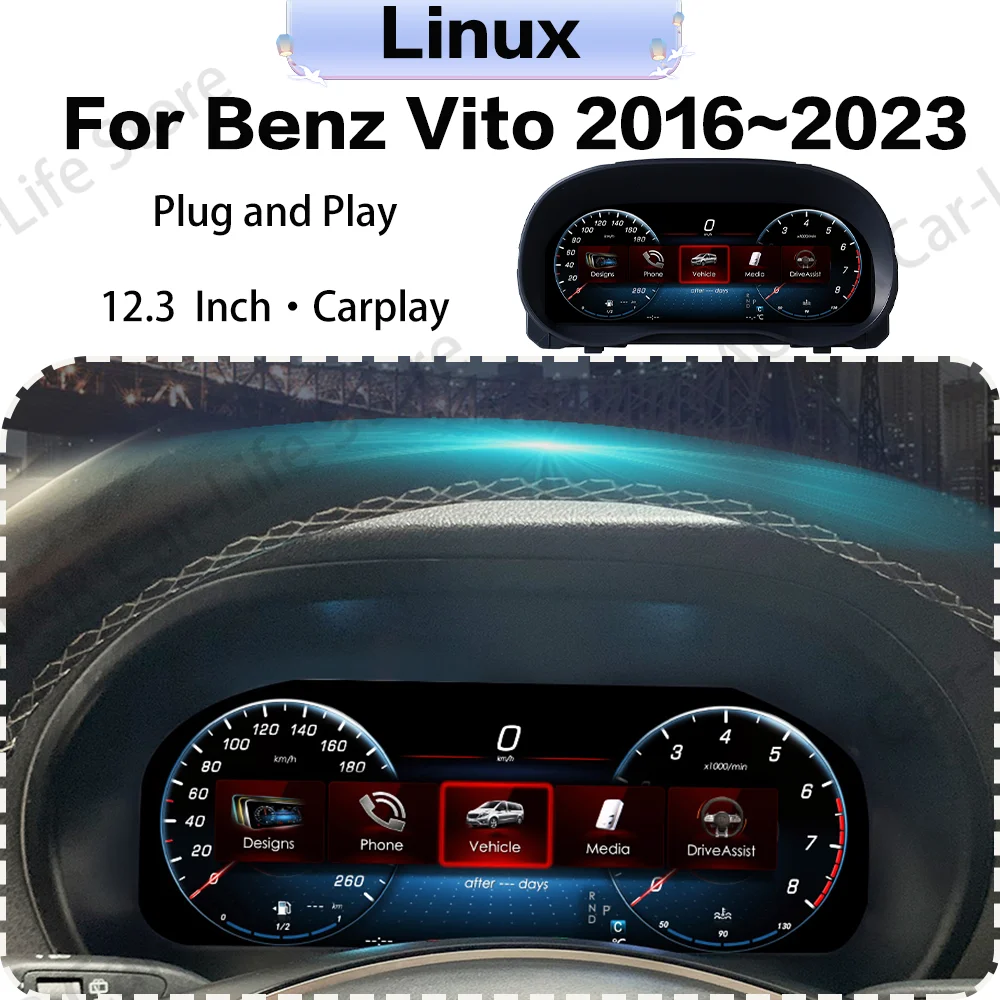 12.3 Inch Digital Performance Display Dashboard For Benz Vito 2016~2023 Upgrade 2024 LCD Speed Table Car Virtual Information