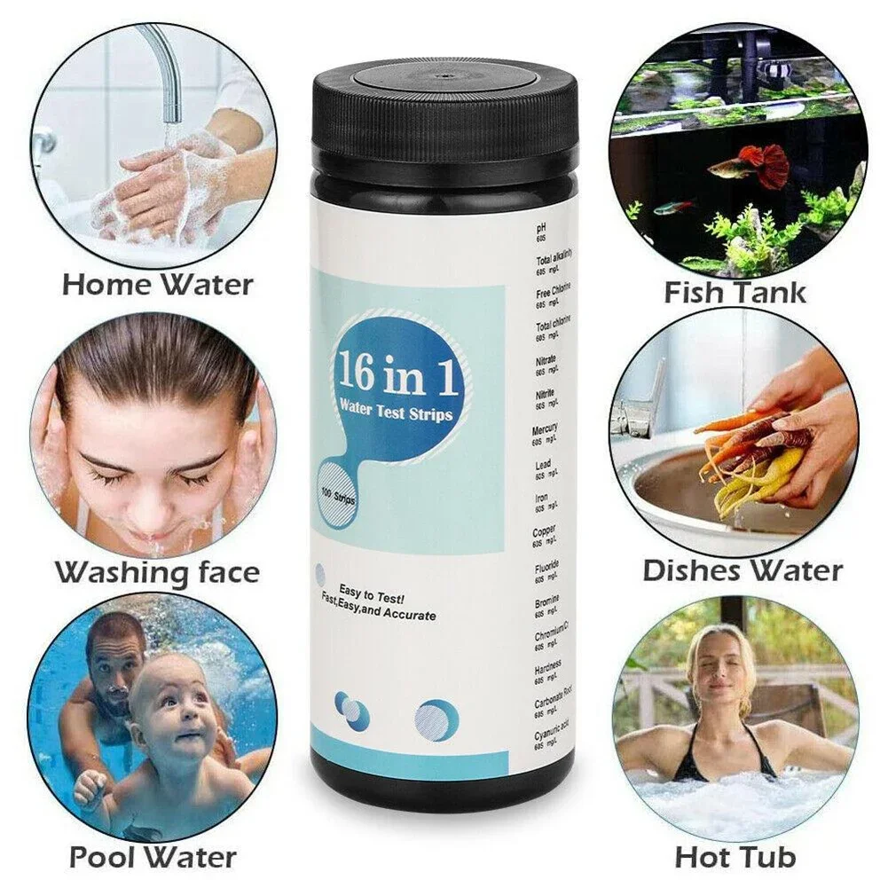 16 In 1 Drinking Water Test Kits Strip Home Water Quality Test Swimming Pool Spa Water Test Strip Nitrate Nitrite PH Hardness