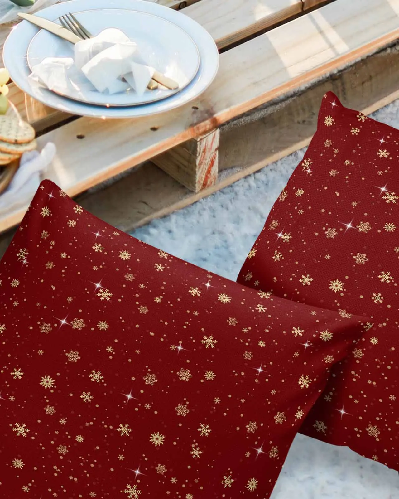 Snowflake Polka Dot Gold Pillowcase Set Living Room Sofa Decor Cushion Cover Waterproof Throw Pillowcover