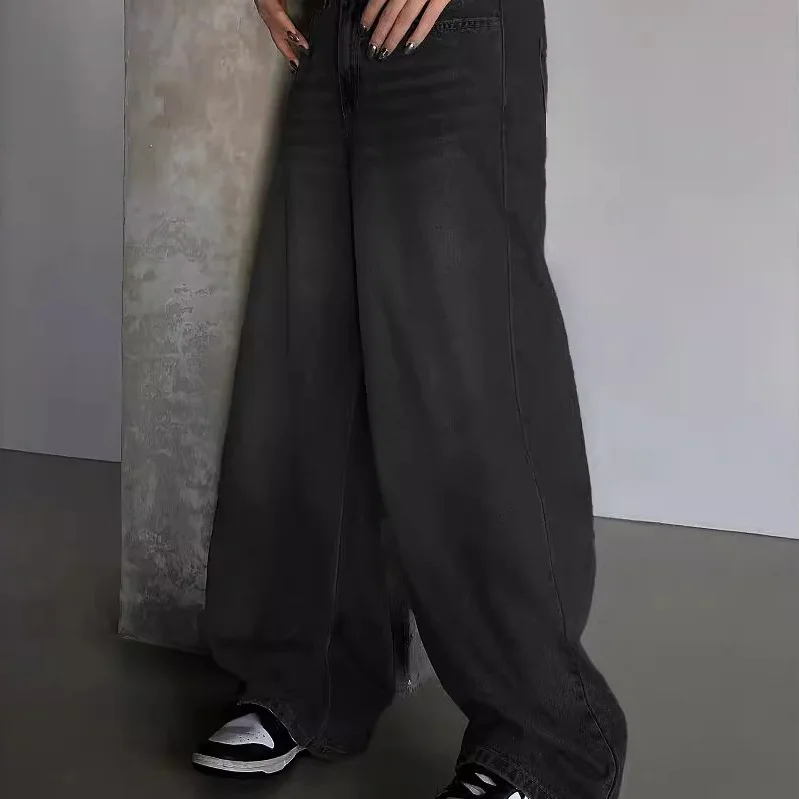 

Waed Blue Wide Leg Jeans Women's Super Long Dragging Casual Pants High Waist Straight Cut Summer Denim Trousers