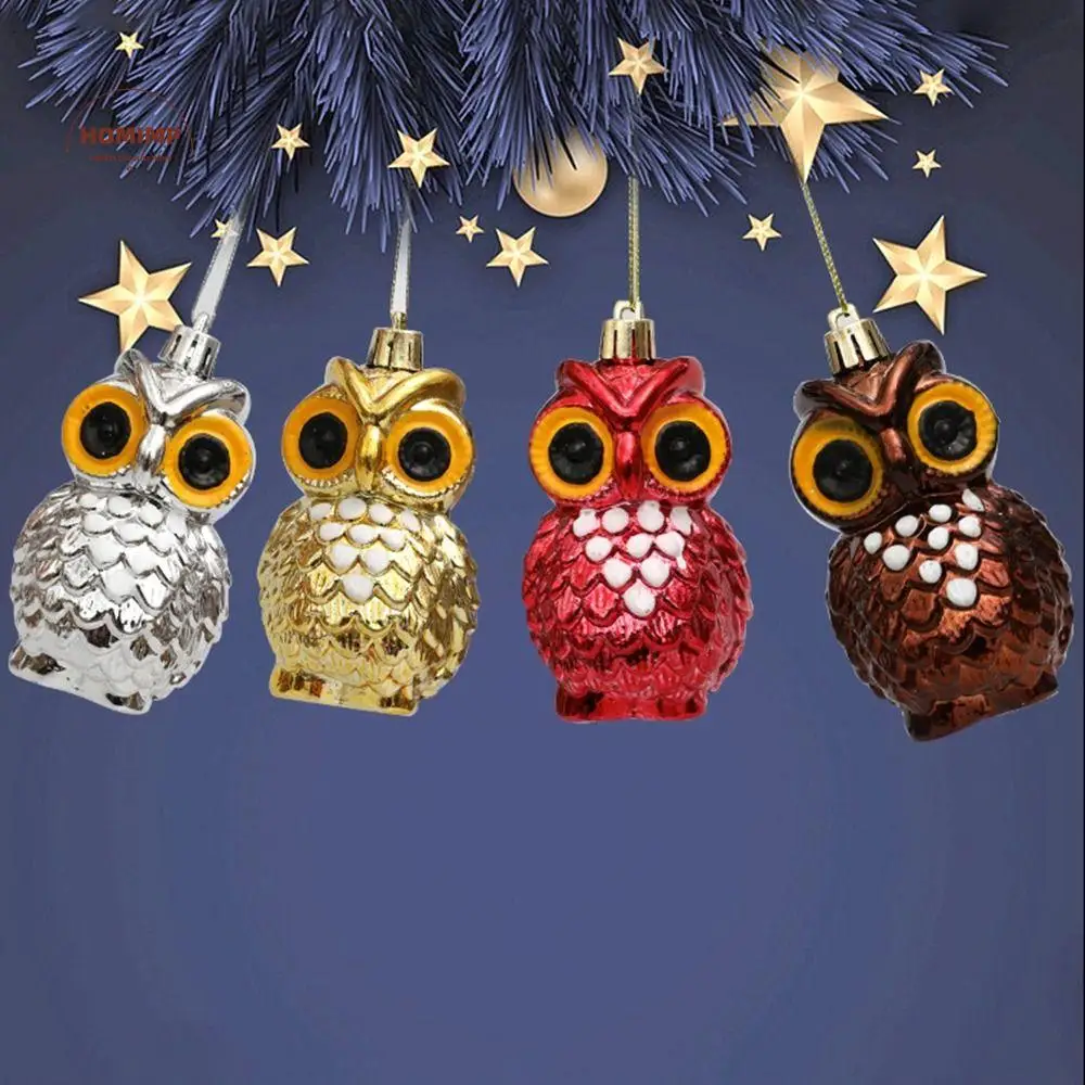 

4Pcs Plastic Christmas Owl Pendant Electroplated Hanging Christmas Tree Pendants Decorative Cute Christmas Decoration
