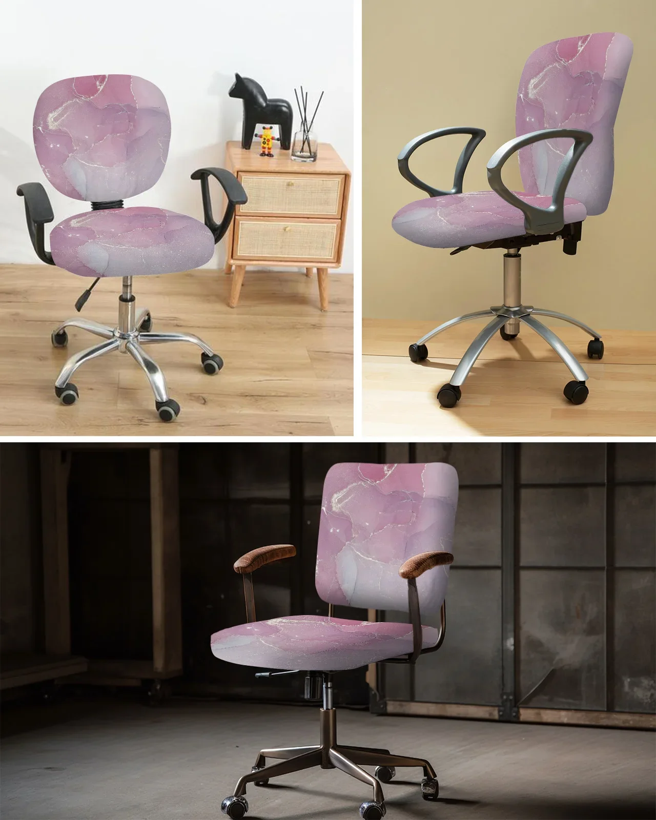 Marble Texture Pink Elastic Armchair Computer Chair Cover Stretch Removable Office Chair Slipcover Living Room Split Seat Covers