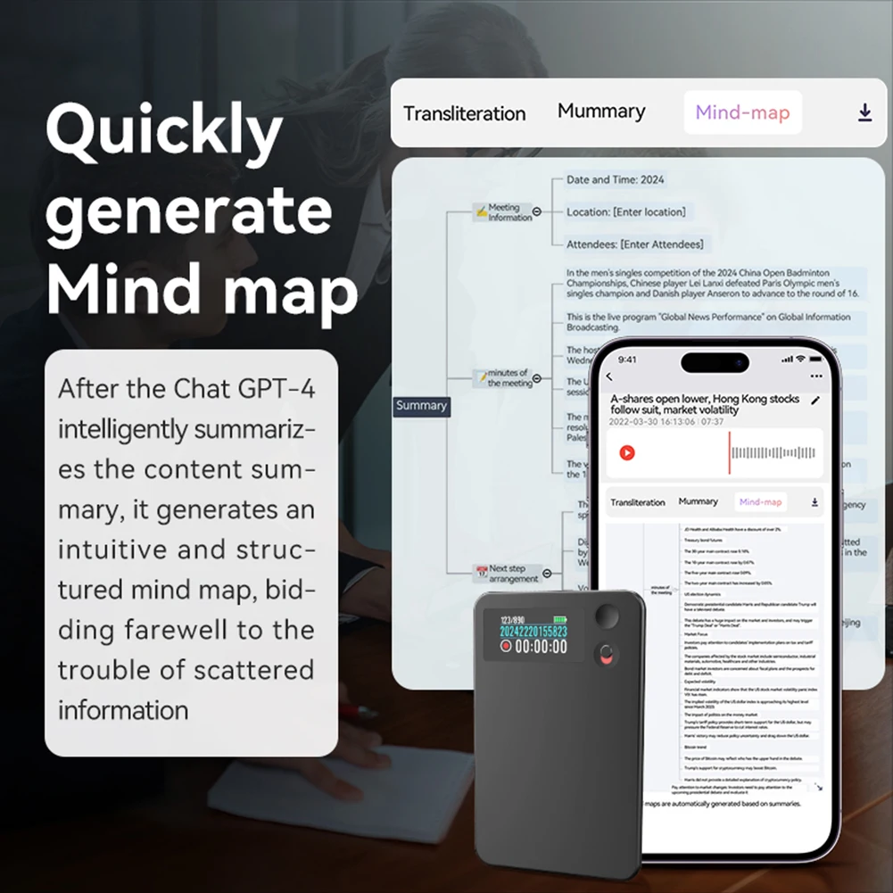 A3 ChatGPT AI مسجل صوتي APP التحكم ترجمة Summarize مسجل مؤشر LED جهاز ترجمة تسجيل الصوت المحمول