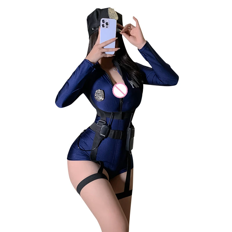 Frauen Dessous Exotische Sets Hause Schlafen Nachtwäsche einteiliges Body Overall Hut Polizist Polizist Cosplay Rolle Spielen Uniform