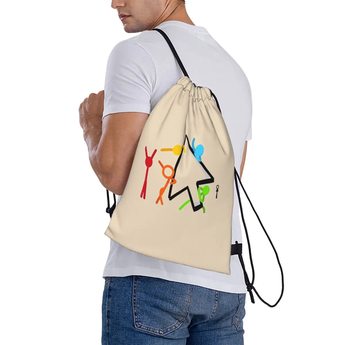 Alan Becker Five Stick Figures With Fire Mouse Pickaxe Backpacks Casual Drawstring Bags Sundries Bag Book Bags for Travel School