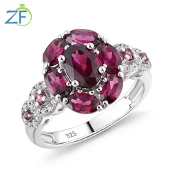 GZ ZONGFA Natural Gemstone 3 Carats Purple Rhodolite Garnet Halo Rings 925 Sterling Silver Slide Fine Jewelry Eternity for Women