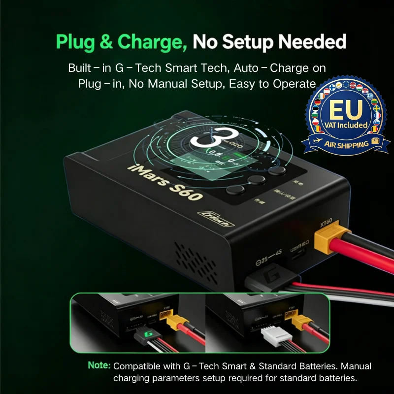 HOT Gens ACE IMars S60 60W G-Tech Smart Charger 5A 2S~4S LiPo Battery Balance Charger For RC FPV Drone Model Airplane