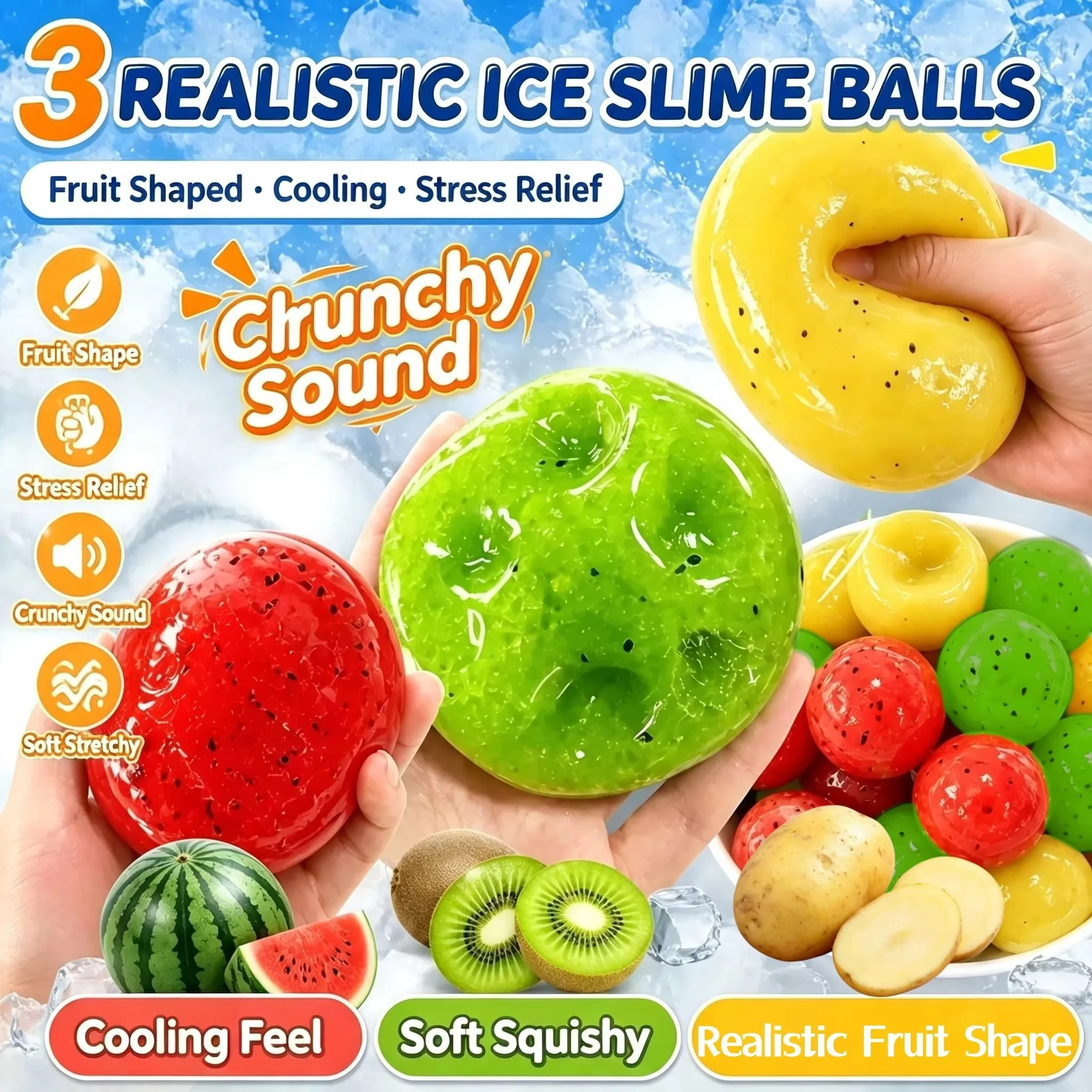 Squishy Squeeze Toy Realistic Fruit Soft Watermelon Kiwi Slushy Simulation Model Stress Relief Desktop Decor Fun Gift For Adults