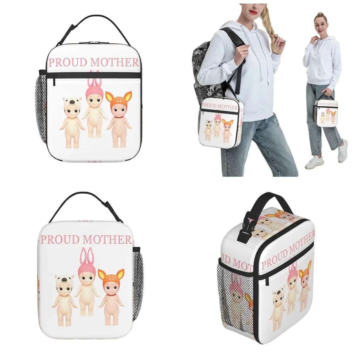 Kawaii Sonny Angel Proud Mother Thermal Insulated Lunch Bag for Office Funny Cartoon Portable Food Container Bags Lunch Box