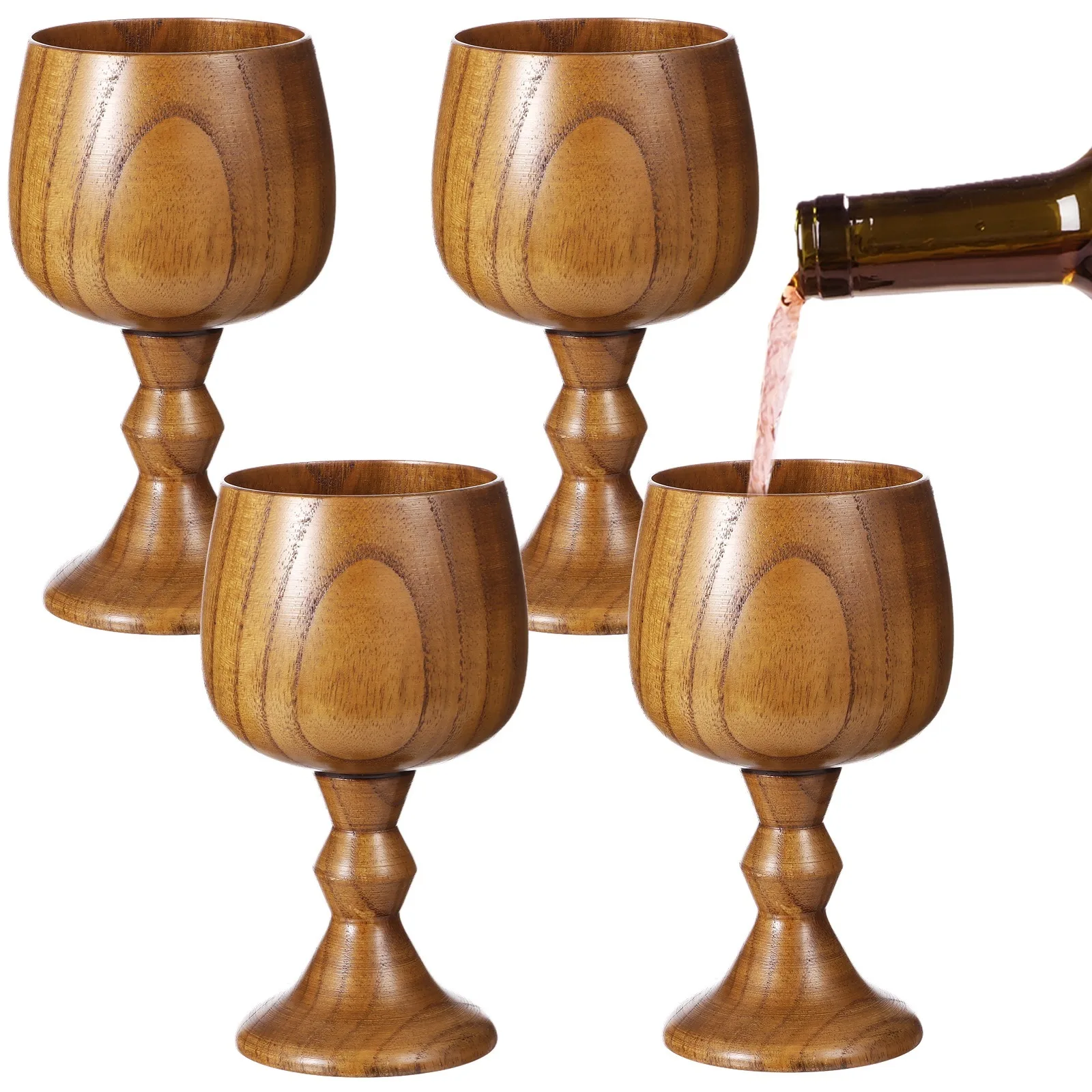 Verres à vin de jujube en bois vintage, gobelets médiévaux, calices en bois massif, verres à boire rétro, standardisation, 5.1oz, 4 pièces