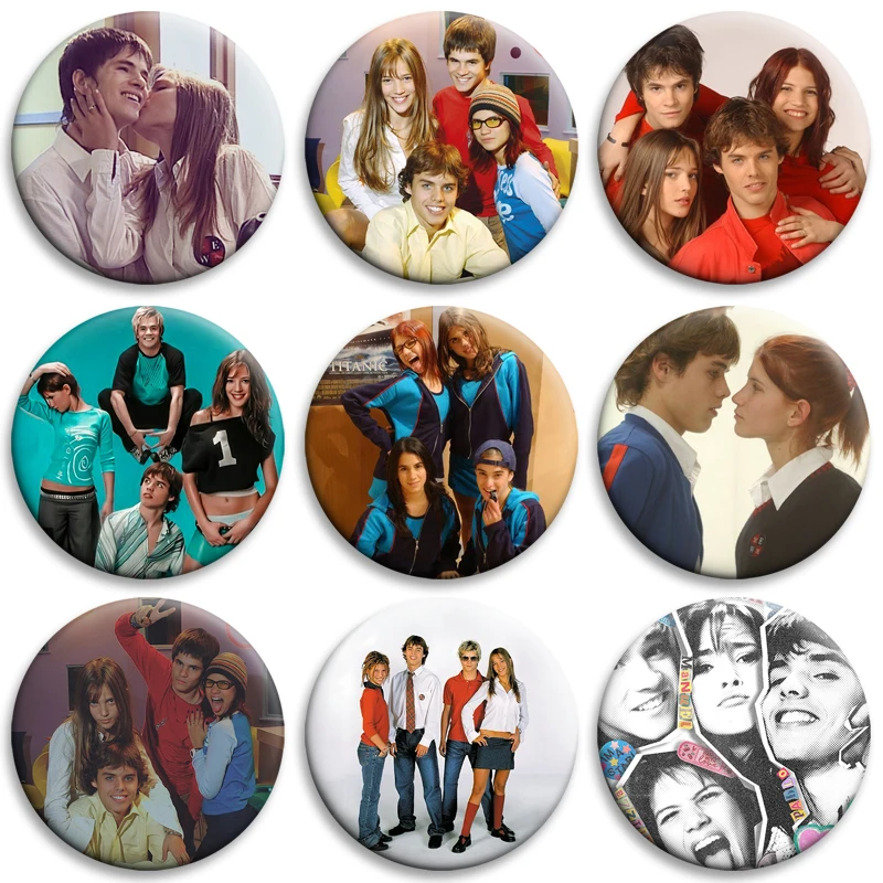 Rebelde Way RBD Badge Pins, Elite Way School Logo & Character Round Brooches, TV Series Fans DIY Pin for Backpack Clothing Decor