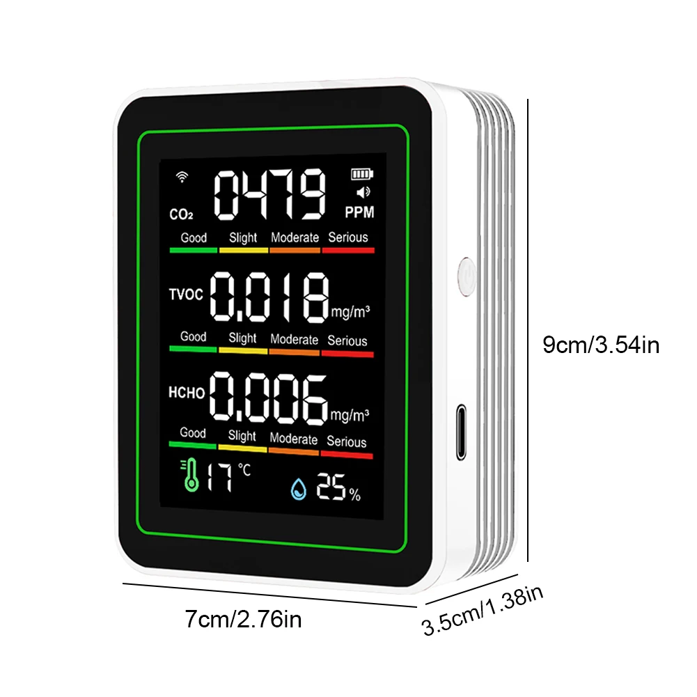 مراقبة جودة الهواء الذكية تعمل بالبطارية داخلي واي فاي كاشف جودة الهواء درجة الحرارة والرطوبة جودة الهواء متر ل AQI CO2 #6